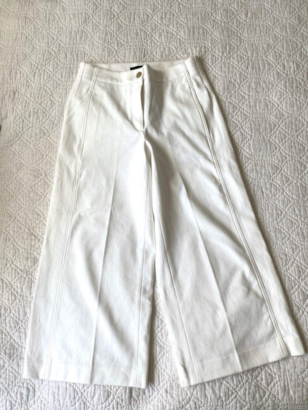 Ann Taylor White Ivory Wide Leg Cropped Cotton Blend Pants Size 2 Petite - Picture 12 of 13
